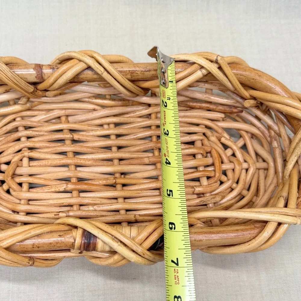 Vintage Natural Woven Rattan Wicker Oval Bread Fruit Basket Tray Co Decorn